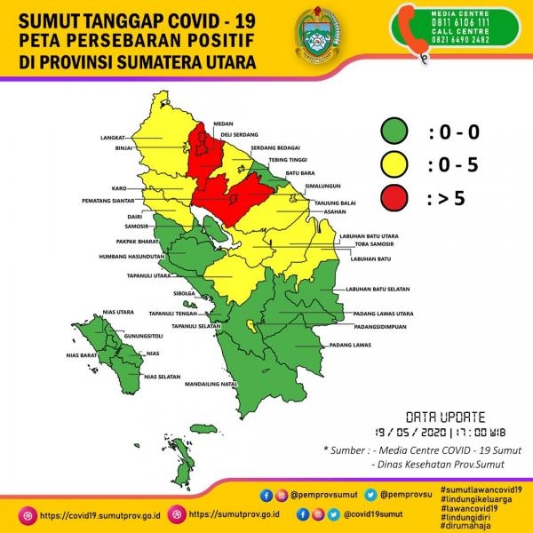 Peta Persebaran Positif di Provinsi Sumatera Utara 19 Mei 2020